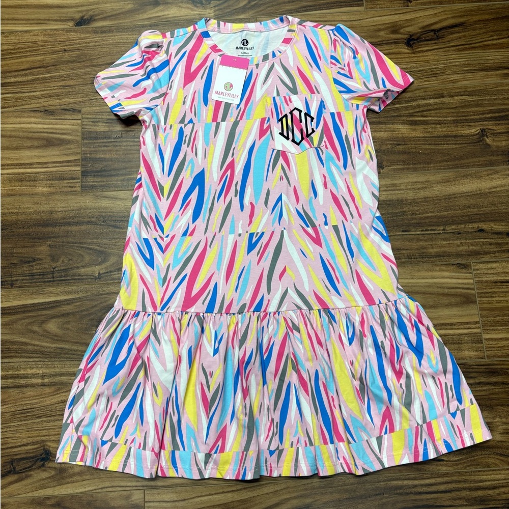 MarleyLilly Monogrammed Ruffle Dress, size Small, new, camo animal print